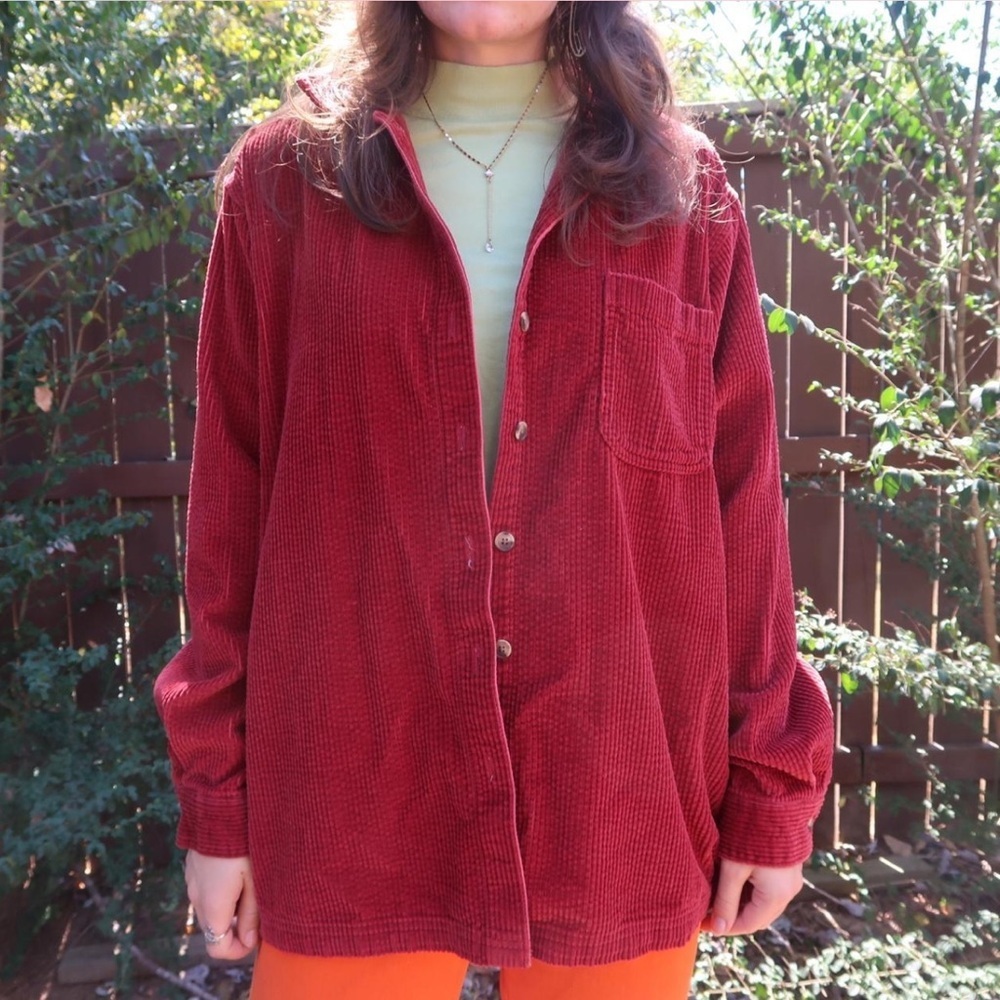 Vintage LL Bean Red Corduroy Button-Up Shirt size XL 100% cotton
